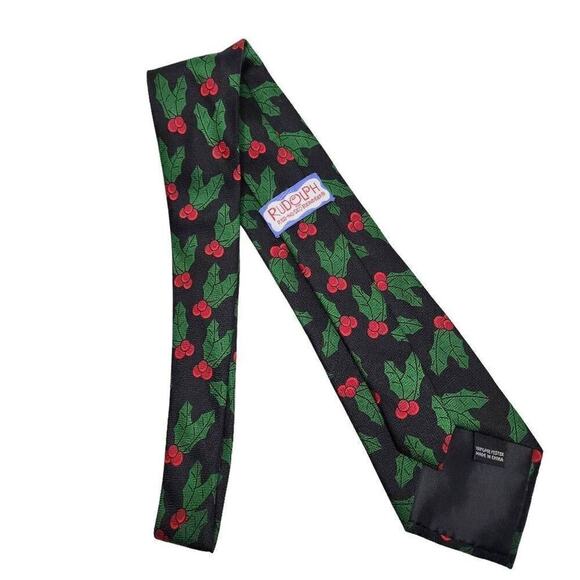 Rudolph Reindeer Men Accessories, 'Tis The Season Holly Berry Holiday Xmas Tie - Picture 5 of 5